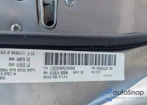 2014 Dodge Dart Se z USA, uszkodzony, nr VIN 1C3CDFAA7ED747045